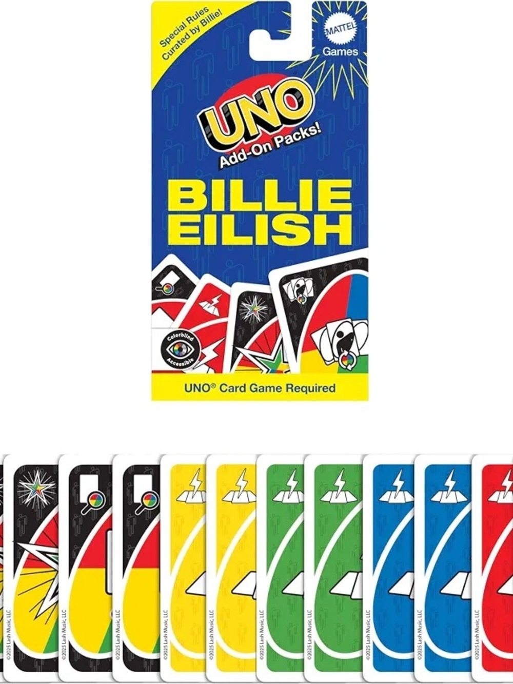 Mattel UNO Billie Eilish Add-On Pack – blue, yellow, green, red, black, white
